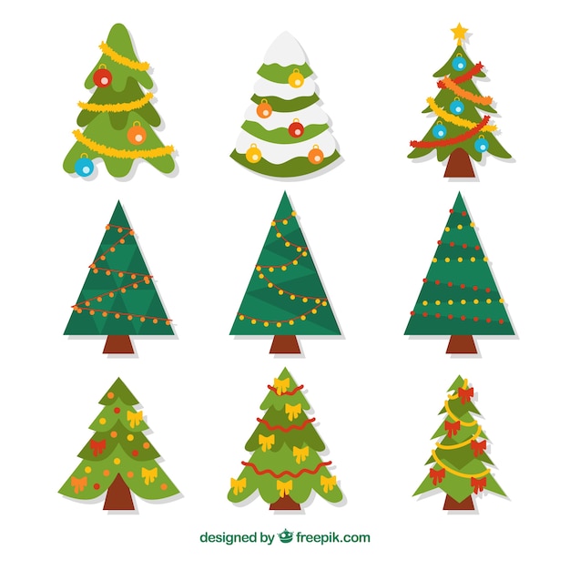 Christmas tree collection in flat design Vector | Free Download