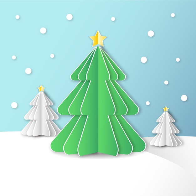 紙のスタイルでクリスマスツリーの概念 無料のベクター