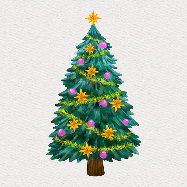 Download Free Vector | Christmas tree decorated in watercolor