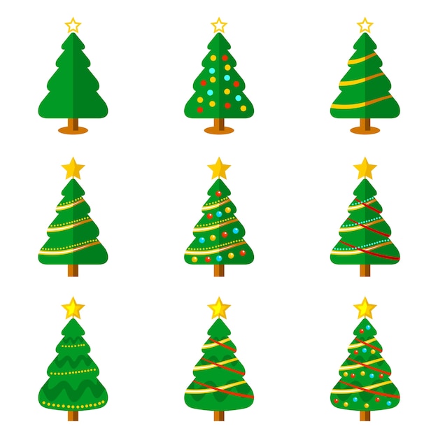 Premium Vector | Christmas tree flat icon set