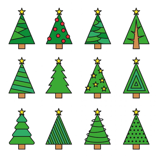 Premium Vector | Christmas tree line vector set