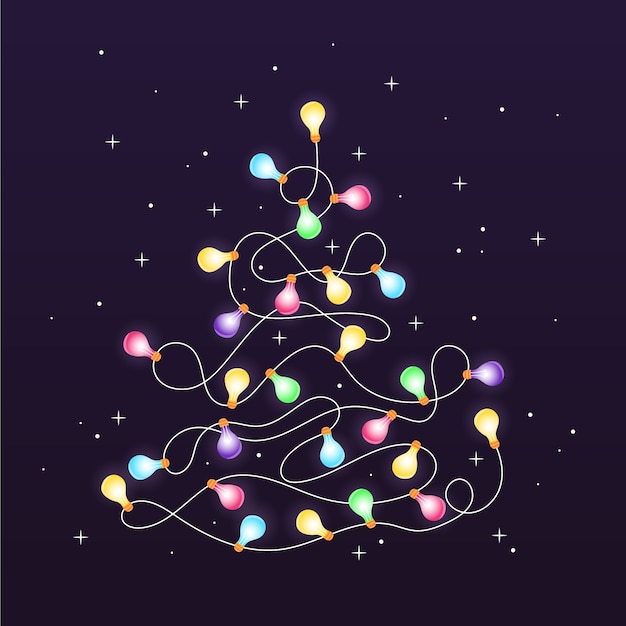 Christmas tree made of light bulbs Free Vector