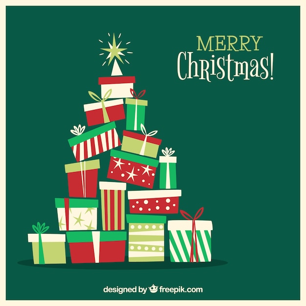 Christmas tree out of gift boxes Free Vector