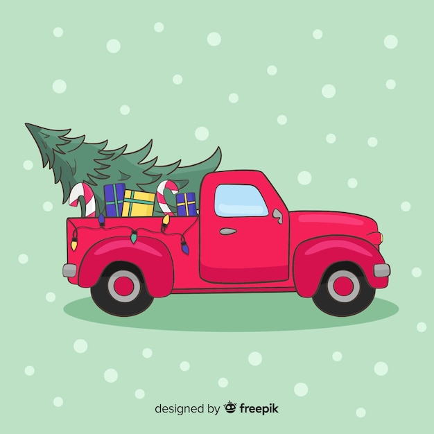 Christmas tree pick up truck Free Vector