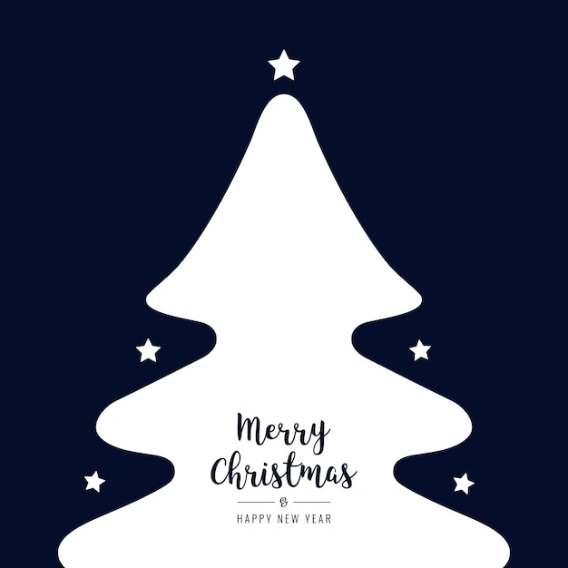 クリスマスツリーシルエット星ホワイト挨拶テキスト青い背景 プレミアムベクター
