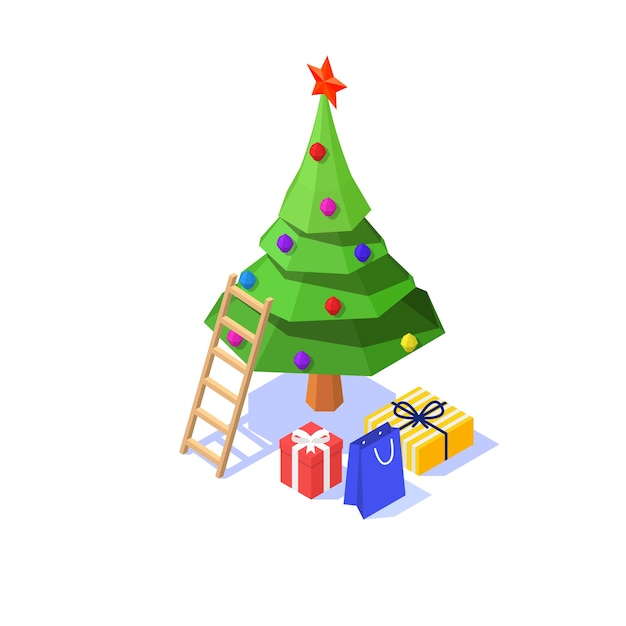 Premium Vector | Christmas tree with decorations, gift packages and a ...