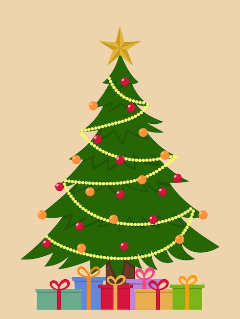 Premium Vector | Christmas treemerry christmas and happy new year ...