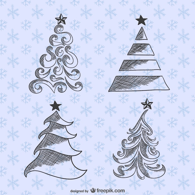 Christmas trees drawings pack