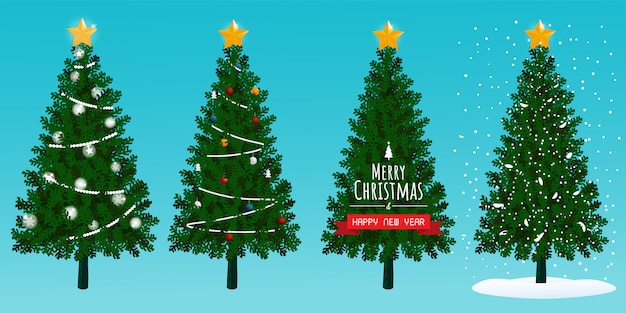 Premium Vector | Christmas trees set snow vector