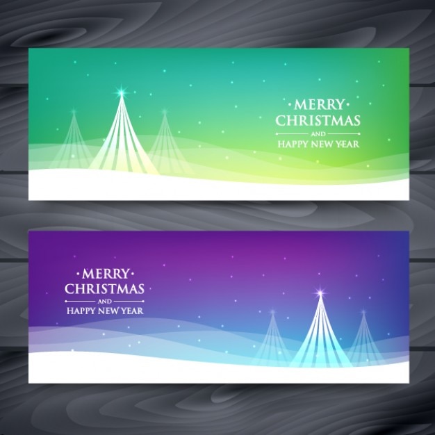 Christmas trees with waves banners set