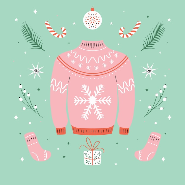 pink and green christmas sweater
