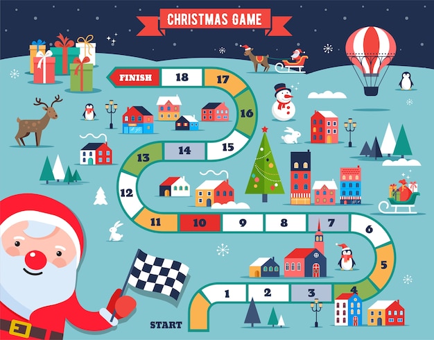 クリスマスの村の地図 冬の町 イラストやキャラクターとボードゲーム プレミアムベクター