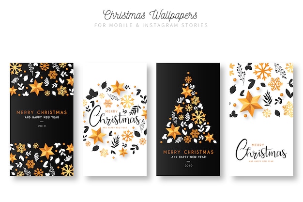 Christmas Instagram stories Free Vector - Black and Gold Elegant Color Theme