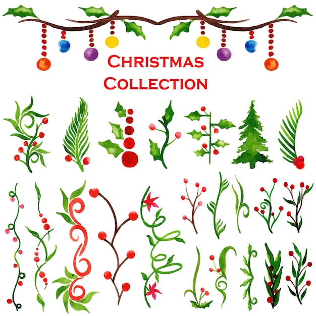 Christmas Watercolor Elements Collection