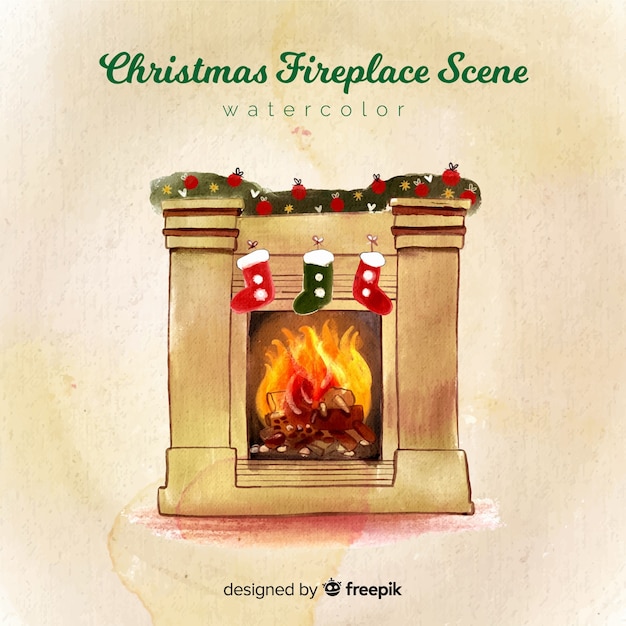 Download Free Vector Christmas Watercolor Fireplace Background SVG Cut Files