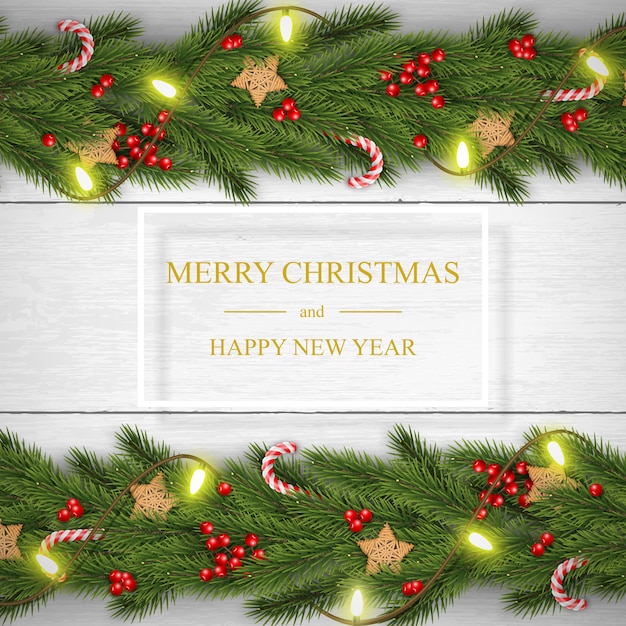 Premium Vector | Christmas on white wooden background with wishes