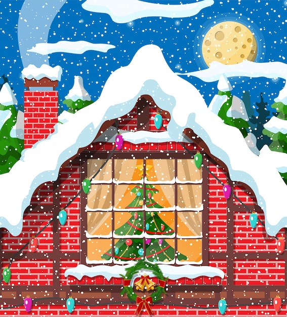 Download Premium Vector Christmas Window In Brick Wall Illustration 3D SVG Files Ideas | SVG, Paper Crafts, SVG File