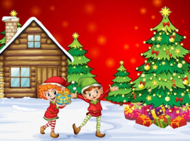 Christmas with childrens vector illustration | Free Vector