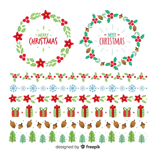 Free Vector | Christmas wreath and borders collection