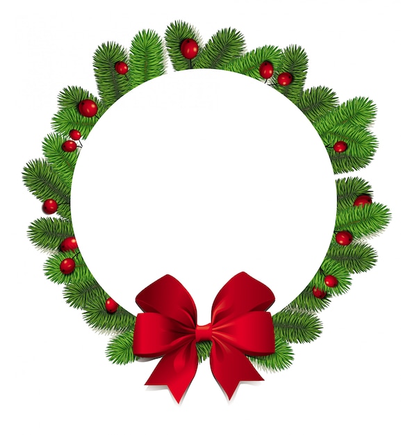 Premium Vector | Christmas wreath. circle round frame with ...