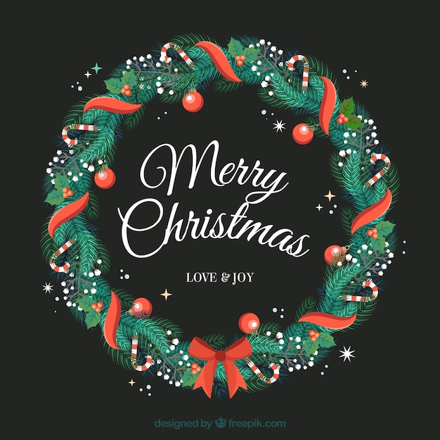 Free Vector | Christmas wreath decorated with a red ribbon