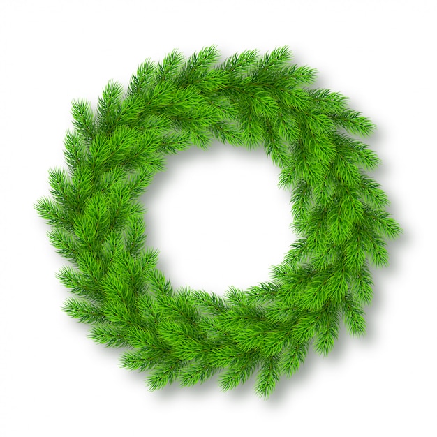 Christmas wreath from fir tree branches. Premium Vector