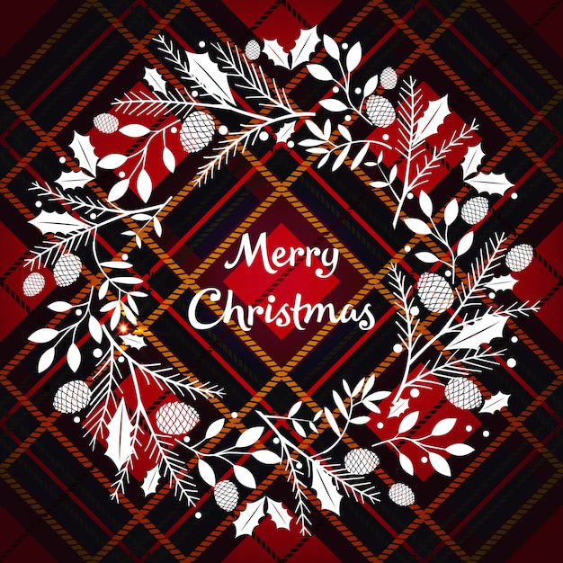 Christmas wreath on plaid background. Vector | Premium ...