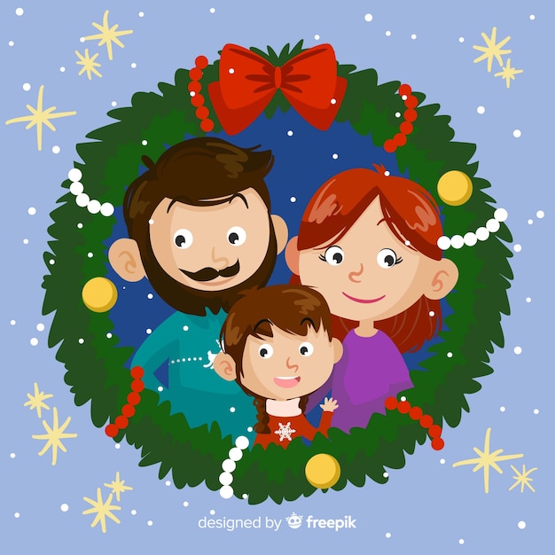 Download Christmas wreath with family Vector | Free Download