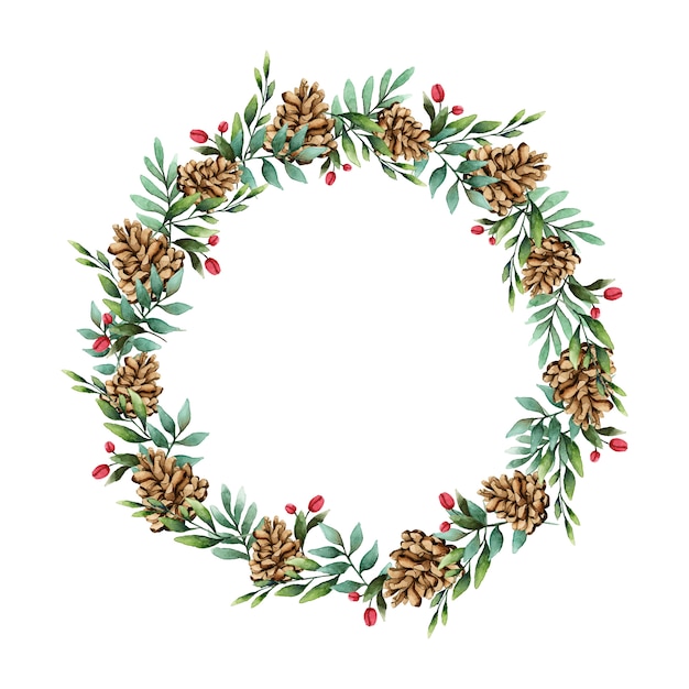 Christmas wreath with pine cones watercolor style vector Vector | Free ...