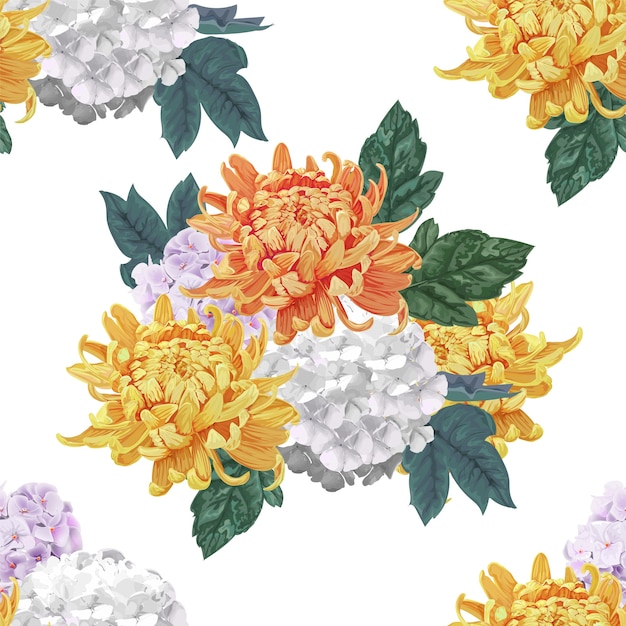 Premium Vector Chrysanthemum flowers seamless pattern