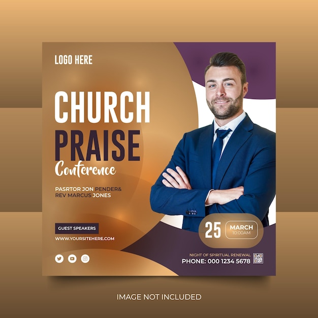 Premium Vector | Church conference sunday service flyer social media ...