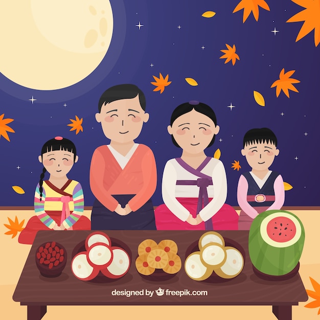 Chuseok composition with flat design Free Vector