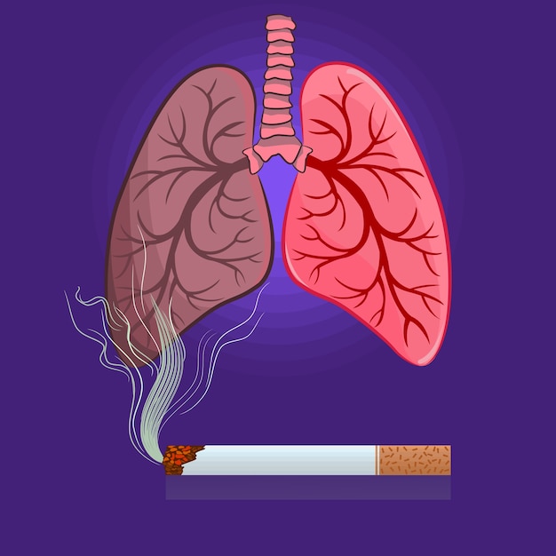 Premium Vector | Cigarette and lung on purple background