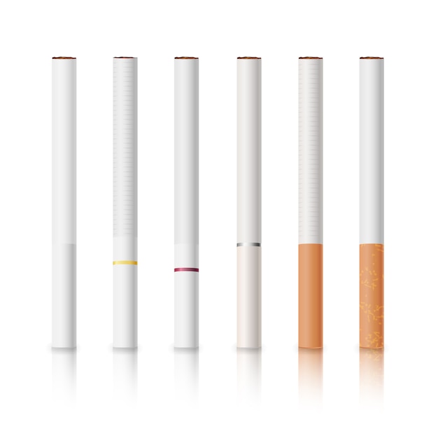 Cigarettes set with white and yellow filters Premium Vector