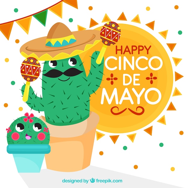 Free Vector | Cinco de mayo background with cute cactus