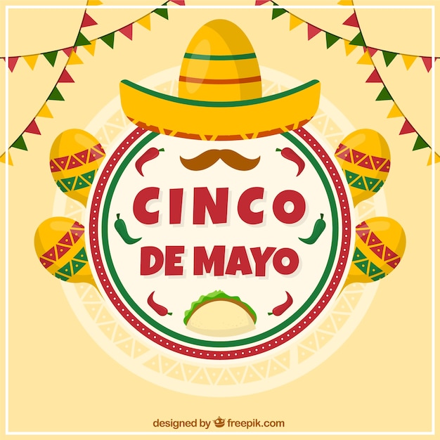 Cinco de mayo background with mexican elements in flat style Vector ...