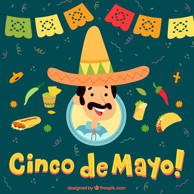 Free Vector | Cinco de mayo background with mexican and traditional food