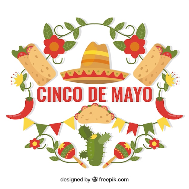 Cinco de mayo background with traditional food and floral decoration ...