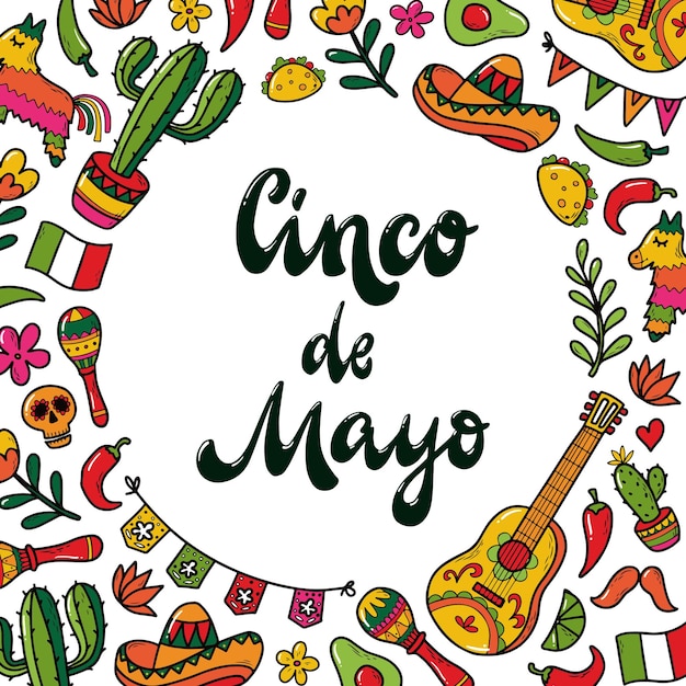 Premium Vector | Cinco de mayo card with doodles