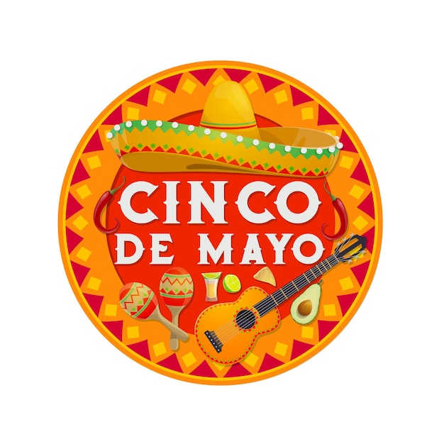 Premium Vector Cinco de mayo icon with traditional mexican symbols