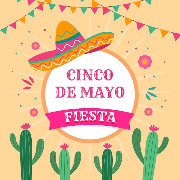 Free Vector Cinco De Mayo With Hat And Cactus