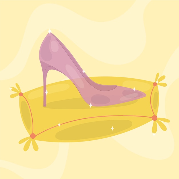 黄色い枕にシンデレラの失われたガラスのピンクの靴 無料のベクター