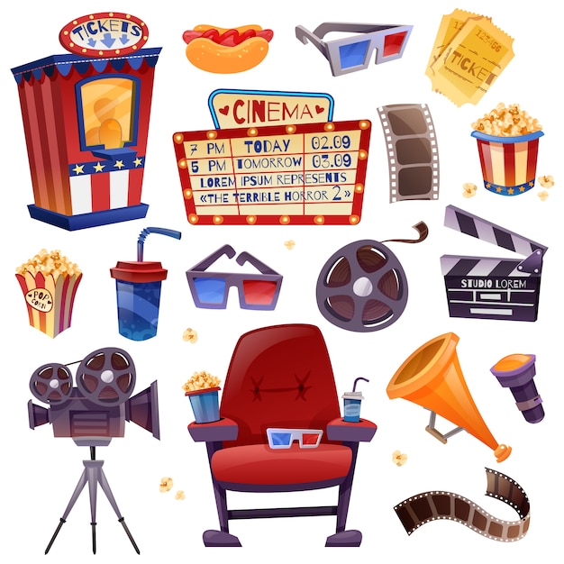 Free Vector | Cinema cartoon set