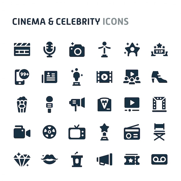 Cinema & celebrity icon set. fillio black icon series. Premium Vector