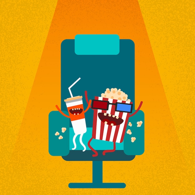 Premium Vector Cinema Chair Film Movie Seat Cartoon Cola Popcorn