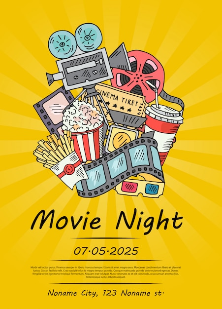 Download Cinema doodle poster for movie night or festival Vector ...