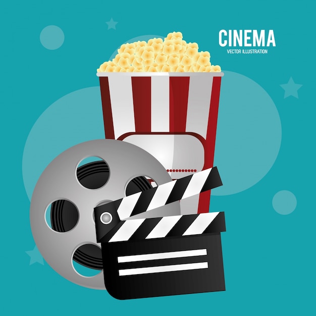 Premium Vector | Cinema reel film pop corn clapper movie