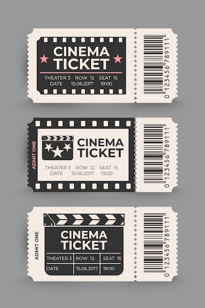 Premium Vector | Cinema ticket set isolated on gray background.