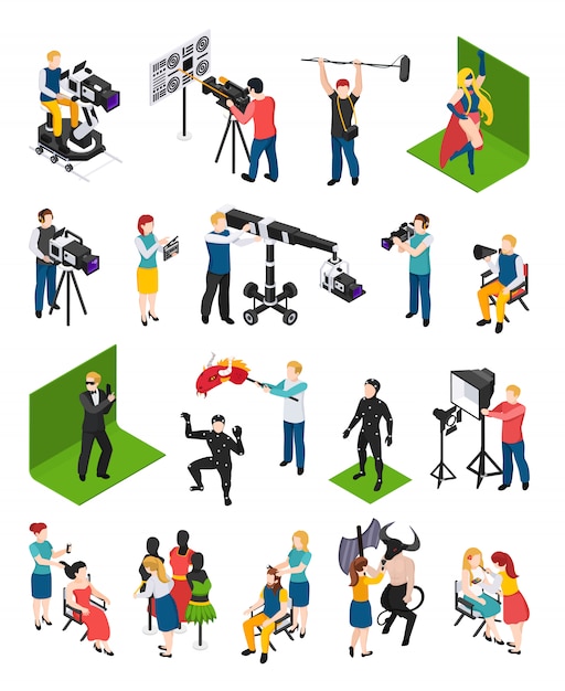 Cinematography Isometric People Videographers With Camcorders