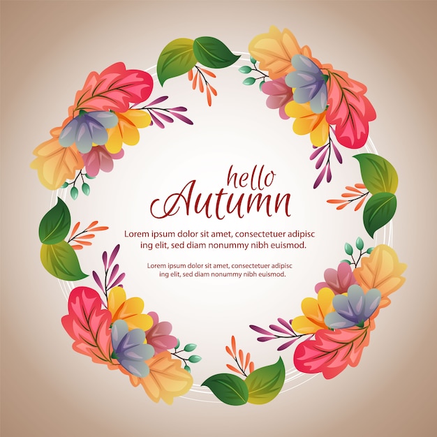 Circle autumn frame with unique colored leaves Premium Vector